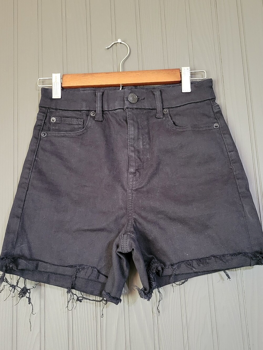 American Eagle Next Level Stretch Denim Shorts Curvy High-Rise Black Women's 4